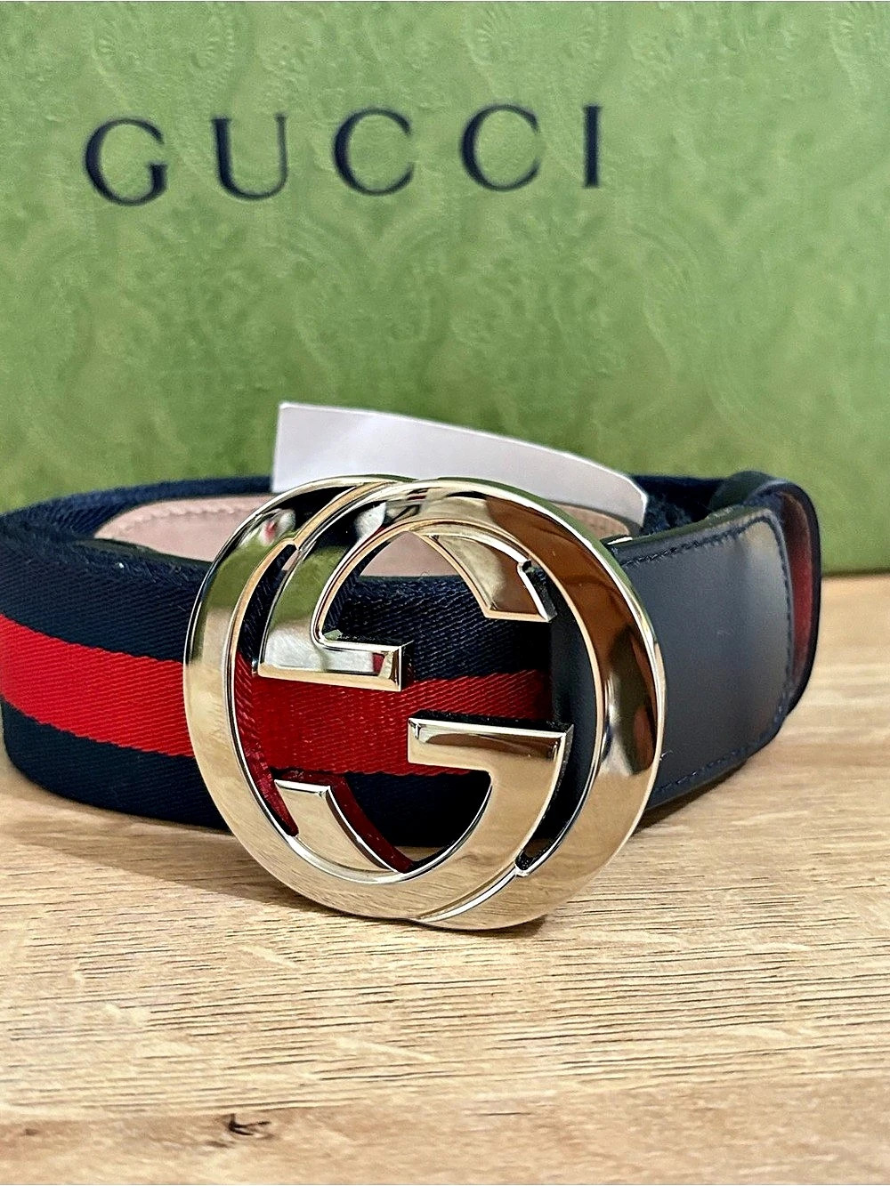 Gucci Interlocking G Web Belt Color Block Blue & Red Size 95